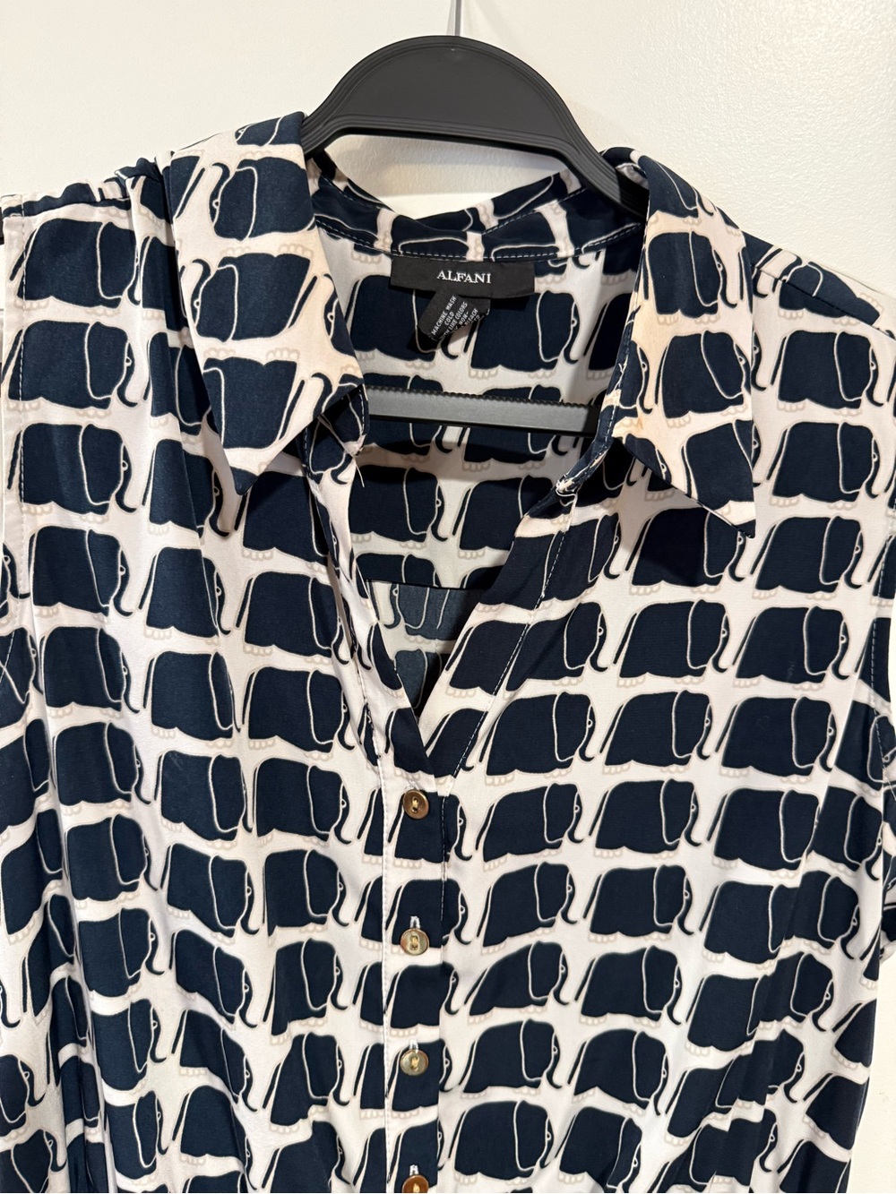 Alfani Navy and White Elephant-Print Button-Down dress
